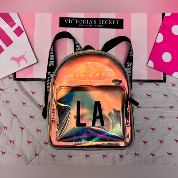holo mini backpack | pu material with gorgeous color and touching feeling. VS PINK LOS ANGELES LA